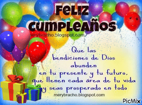 Побажання з днем народження на іспанській мові з перекладом, анімована листівка, гіфка