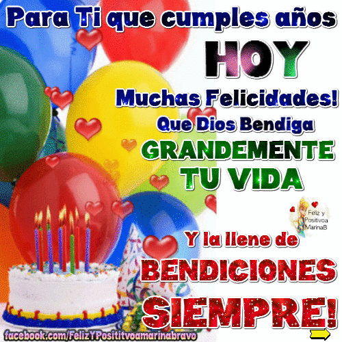 З днем народження на іспанській мові, анімована листівка іспанською, побажання з переладом