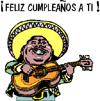 З днем народження - привітання іспанською, анімована листівка, маріачі грає на гітарі "Feliz cumoleanos a ti"